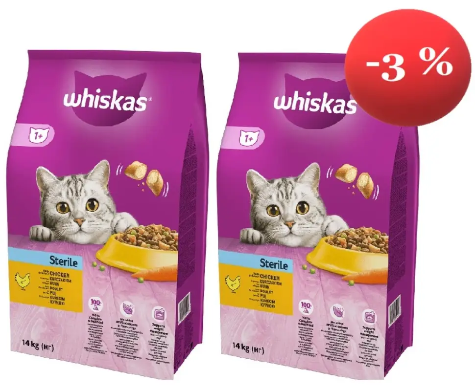 Whiskas Adult Sterile kuře 2x14 kg SLEVA 3% Poslední Šance
