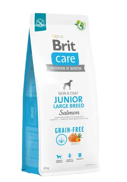 Akce Brit Care Grain-free Junior Large Breed Salmon & Potato 12 kg + PAKA ZWIERZAKA - koňské maso 120g SLEVA 2%