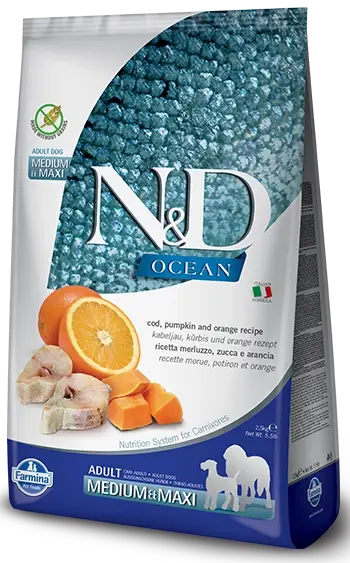 Hit Sezóny FARMINA N&D Ocean Adult Dog Codfish & Pumpkin & Orange MEDIUM & MAXI 2x12kg