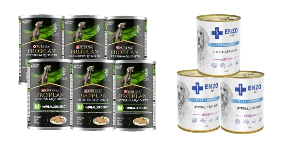 ENZO VET Hypoallergenic hypoalergenní dieta s králíkem pro psy 3x400g + PURINA Veterinary PVD HA Hypoallergenic 6x400g Sleva