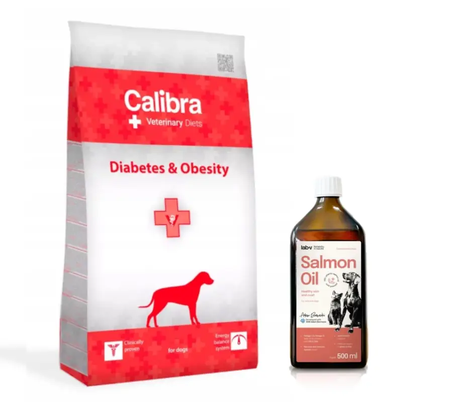Calibra Veterinary Diets Dog Diabetes Obesity 12kg + LAB V Lososový olej 500ml Poslední Šance