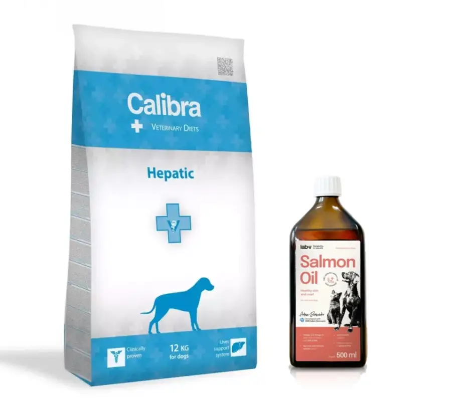 Calibra dog VD Hepatic 12kg + LAB V Lososový olej 500ml Nová Kolekce