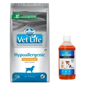 Tovární Cena FARMINA Vet Life Dog Hypoallergenic Fish & Potato 12kg + LAB V Lososový olej pro psy a kočky 500ml