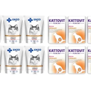 Super Cena Kattovit Feline Diet Urinary Losos 6x85g + ENZO VET Urinary s hovězím masem 6x100g