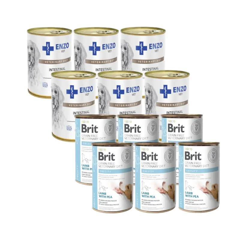 Nakupujte Hned BRIT GF Veterinary Diets Dog Obesity 6x400g + ENZO VET Intestinal s jehněčím masem pro psy 6x400g