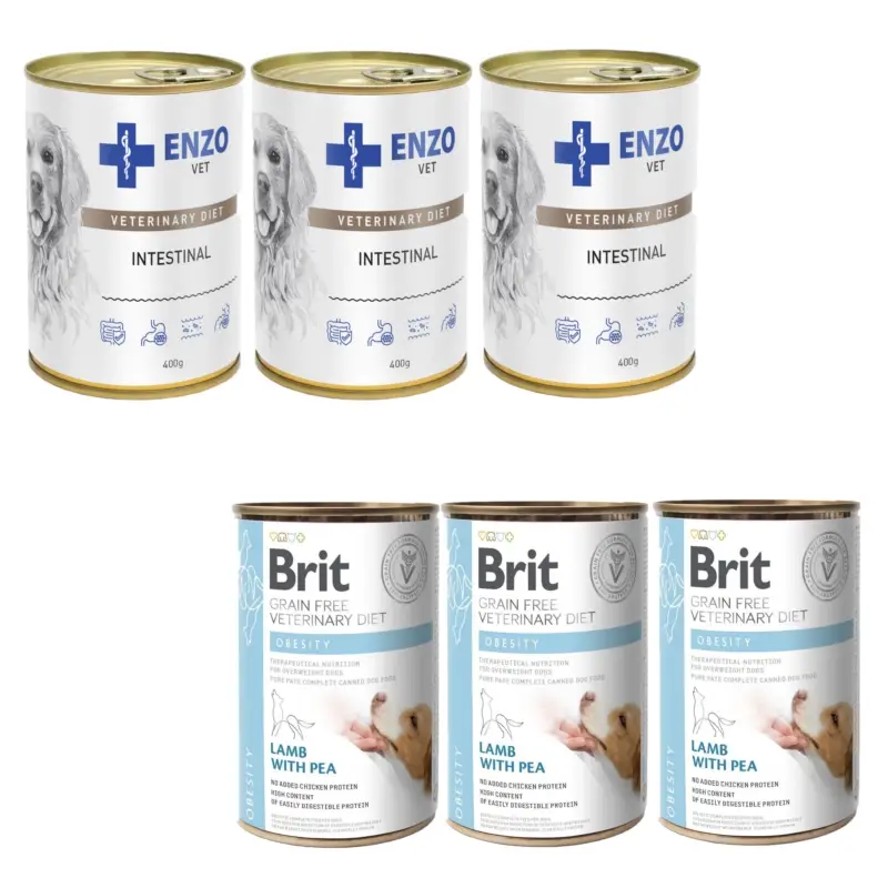 Cenová Bomba BRIT GF Veterinary Diets Dog Obesity 3x400g + ENZO VET Intestinal s jehněčím masem pro psy 3x400