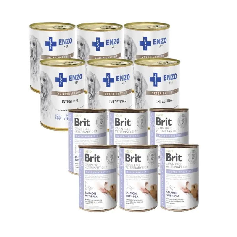BRIT GF Veterinary Diets Dog Gastrointestinal 6x400g + ENZO VET Intestinal s jehněčím masem pro psy 6x400g Dokud Zásoby Vydrží
