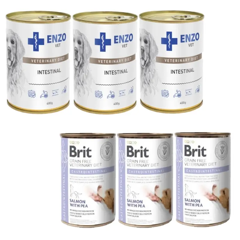 BRIT GF Veterinary Diets Dog Gastrointestinal 3x400g + ENZO VET Intestinal s jehněčím masem pro psy 3x400g Super Cena