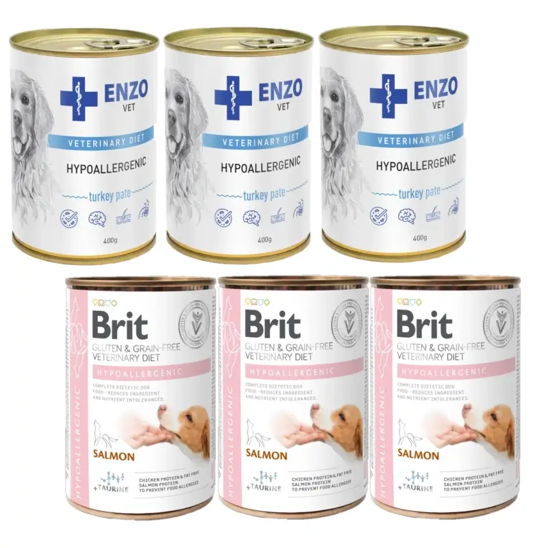 Sleva BRIT GF Veterinary Diets Dog Hypoallergenic 3x400g + ENZO VET Hypoallergenic s krůtím masem pro psy 3x400g