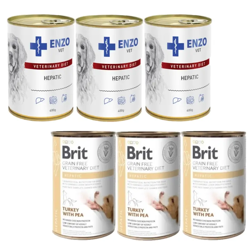 BRIT GF Veterinary Diets Dog Hepatic 3x400g + ENZO VET Hepatic pro psy 3x400g Nejprodávanější