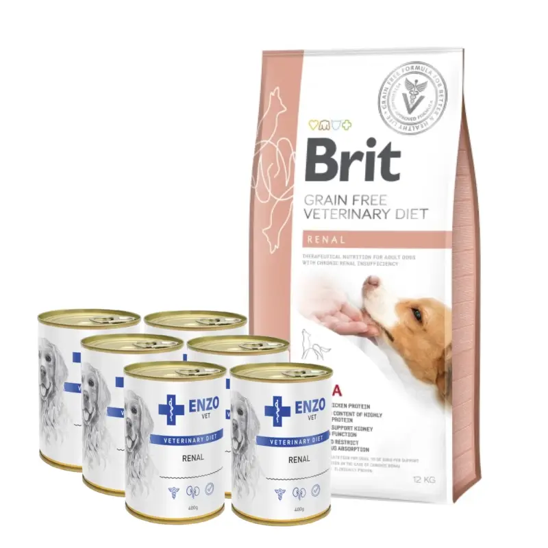 Brit gf veterinary diets dog Renal 12 kg + ENZO VET Renal 6 x 400 g Jen Po Omezenou Doba