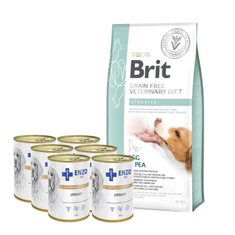 Brit GF veterinární výživa pro psy Struvite 12 kg + ENZO VET Urinary 6x400 g Hit Sezóny