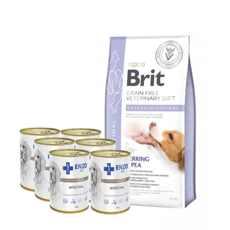 Brit GF veterinární výživa pro psy Gastrointestinal 12 kg + ENZO VET Intestinal 6x400 g Tovární Cena