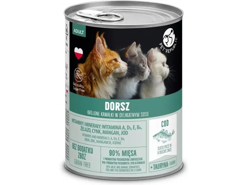 Rychlé Dodání PetRepublic kousky v omáčce s treskou 400g pro kočky