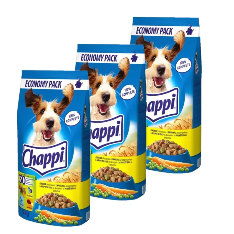 CHAPPI 3x9kg - suché krmivo pro psy s drůbežím masem a zeleninou Objednat Nyní