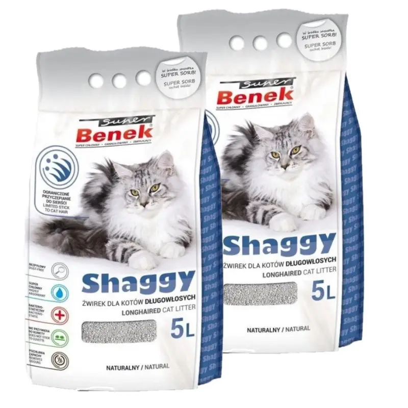 Autentický SUPER BENEK Shaggy Litter - Podestýlka pro dlouhosrsté kočky 2x5L