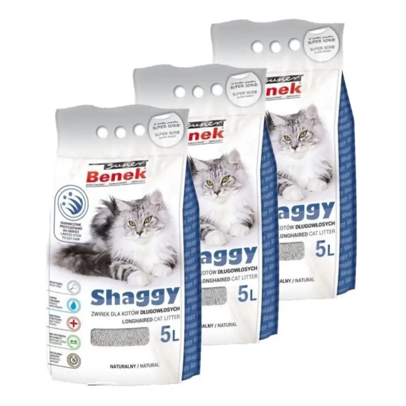 Rychlé Dodání SUPER BENEK Shaggy Litter - Podestýlka pro dlouhosrsté kočky 3x5L