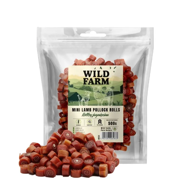 Sleva WILD FARM jehněčí rolky 500g pamlsky pro psy