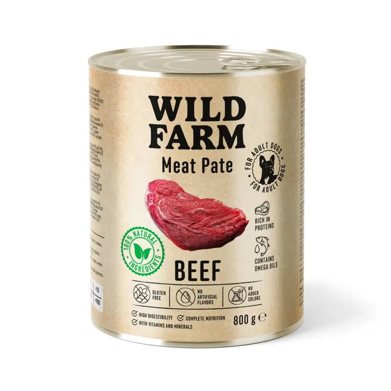 Poslední Šance WILD FARM Pate Beef 800g bezlepkové krmivo pro psy
