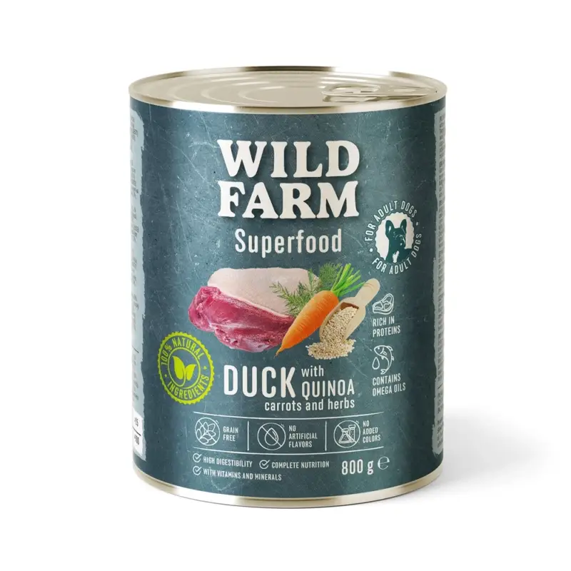 WILD FARM Superfood Duck (Kachna s quinoou, mrkví a bylinkami) 800g krmivo pro psy bez obilovin Víkendová Akce