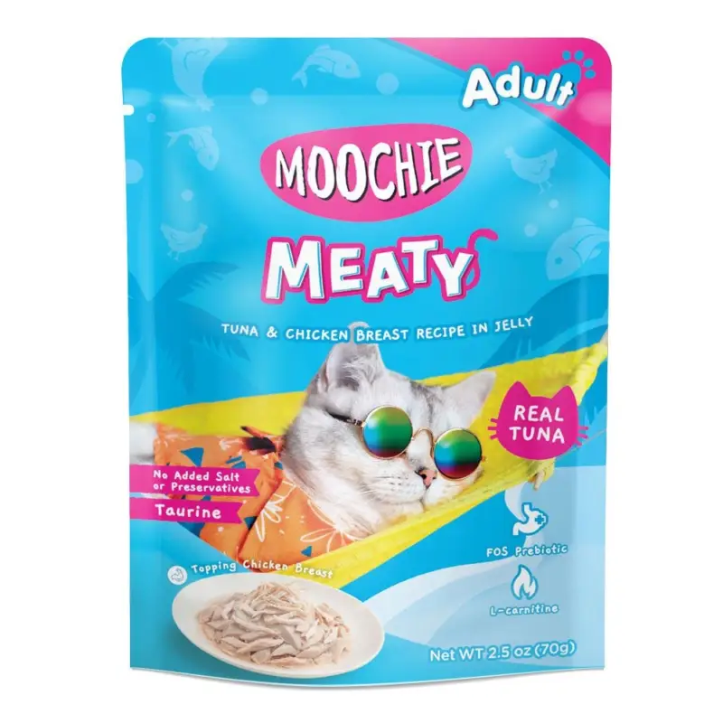 Dokud Zásoby Vydrží MOOCHIE Tuna & Chicken In Jelly 70g mokré krmivo pro kočky (kuře v želé)