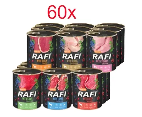 Nejlepší Volba DOLINA NOTECI Rafi pro psy mix příchutí 60x400g