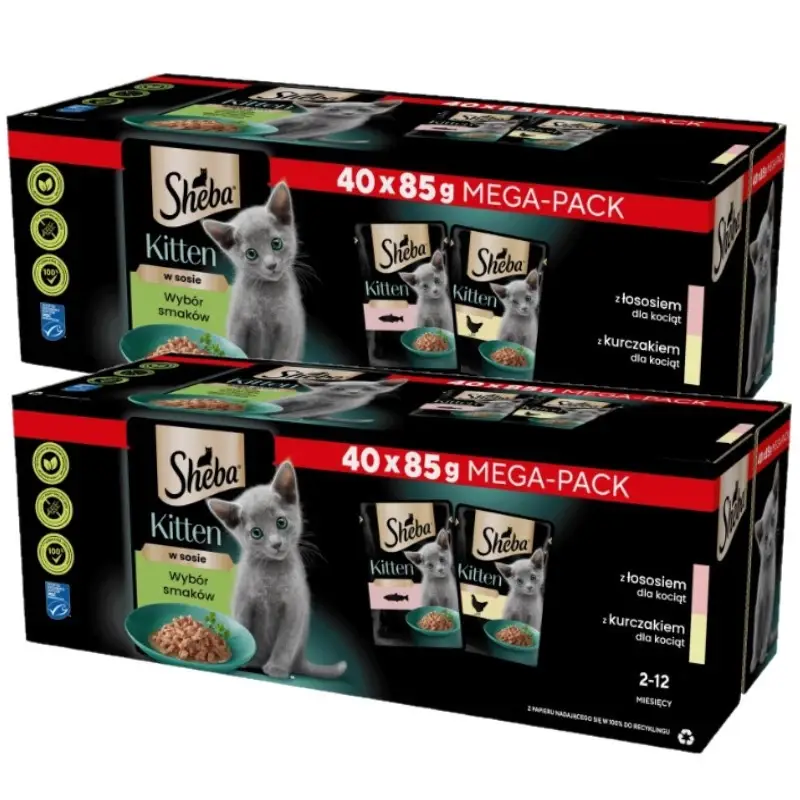 Cenová Bomba SHEBA Kitten flavour packet 80x85 g - kompletní vlhké krmivo pro koťata v omáčce (řezy s: losos, kuře)