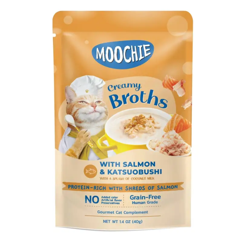 MOOCHIE Krémové vývary s lososem a katsuobushi bez obilovin 40 g Vrácení Zdarma
