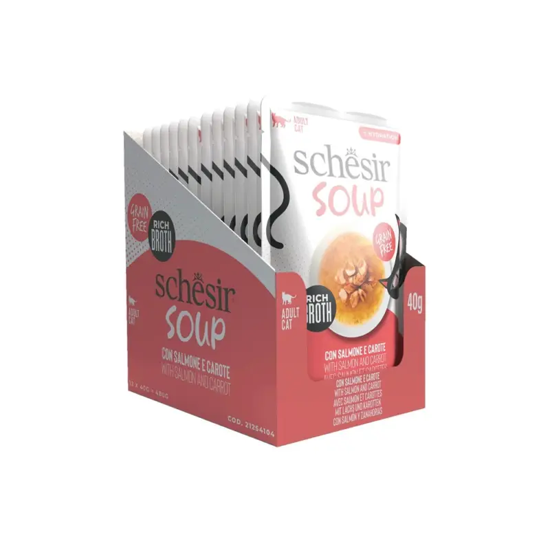 Schesir Soup – losos s mrkví 12x40g sáček Expresní Doručení
