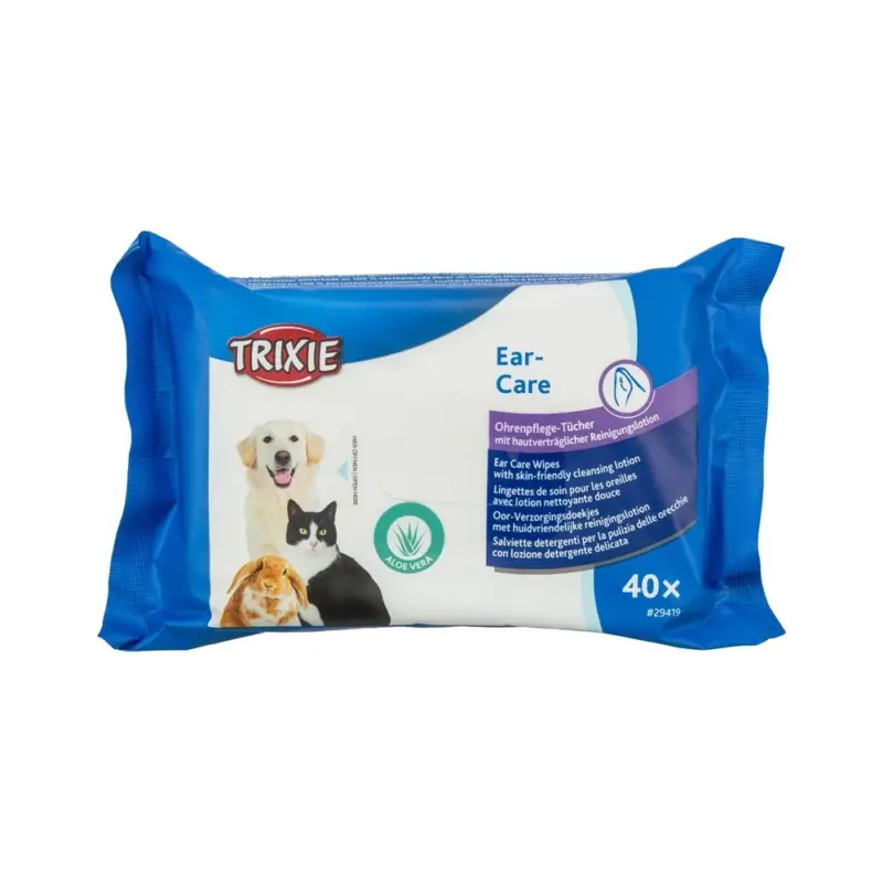 Trixie Vlhčené ubrousky na uši s aloe vera, univerzální, 40 ks Finální Výprodej