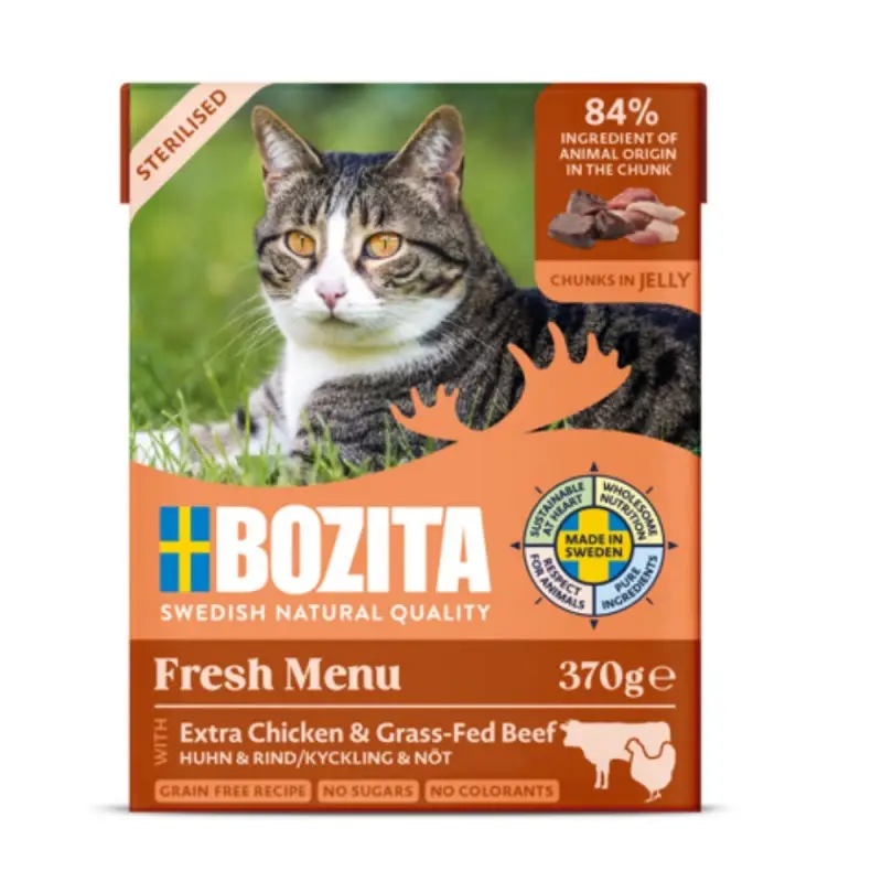Bozita Cat Sterilised kousky v želé s kuřecím a hovězím, tetrapak 370g Bezpečná Platba
