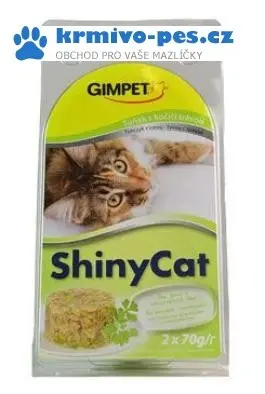Gimpet kočka konz. ShinyCat tuňak/kočičí tráva 2x70g Vrácení Zdarma