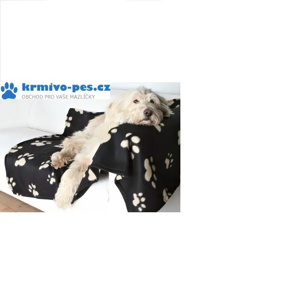 Akce Deka pro psy fleece Barney Černá a tlapky 150x100cm TR