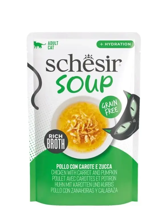 Originální Schesir Cat kapsa Adult Soup kuře/mrkev/dýně 40g