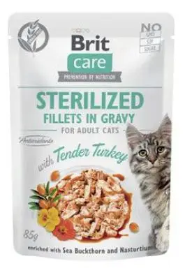 Brit Care Cat Fillets in Gravy Sterilized Tender Turkey 85g Akční Cena