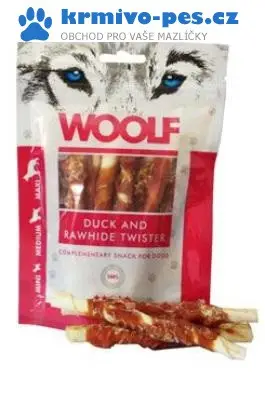 Zlevněný WOOLF pochoutka Duck&Rawhide twister 100g