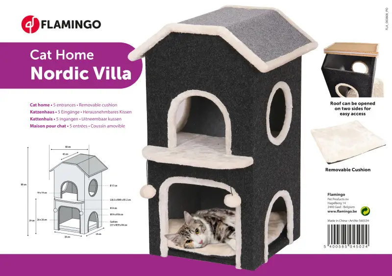 Domek pro kočky dvoupatrový Nordic 80cm Flamingo Nejlepší Cena