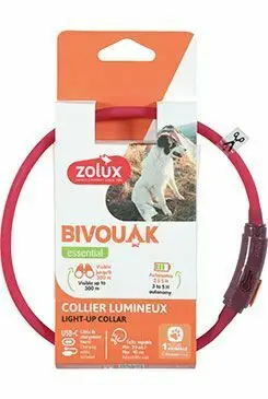 Obojek LED malý BIVOUAK 20-40cm USB červená Zolux Expresní Doručení