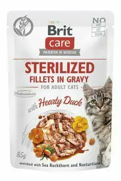 Brit Care Cat Fillets in Gravy Steril. Hearty Duck 85g Dokud Zásoby Vydrží