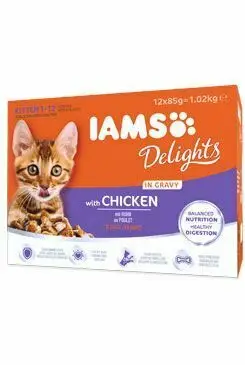 Iams Cat Kitten Delights kapsa Chicken in gravy 12x85g Vrácení Zdarma