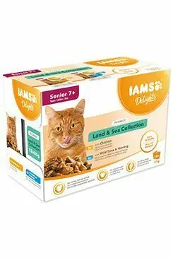 Iams Cat Senior Delights kapsa Land&Sea in gravy12x85g Nová Kolekce