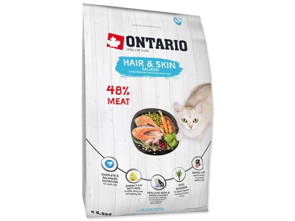 Akční Nabídka ONTARIO Cat Hair & Skin 6,5kg