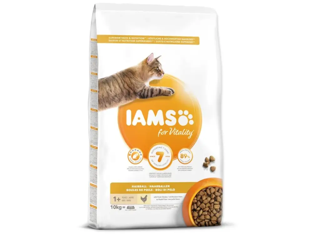 Omezená Nabídka IAMS for Vitality Adult Cat Food Hairball Reduction with Fresh Chicken 10kg